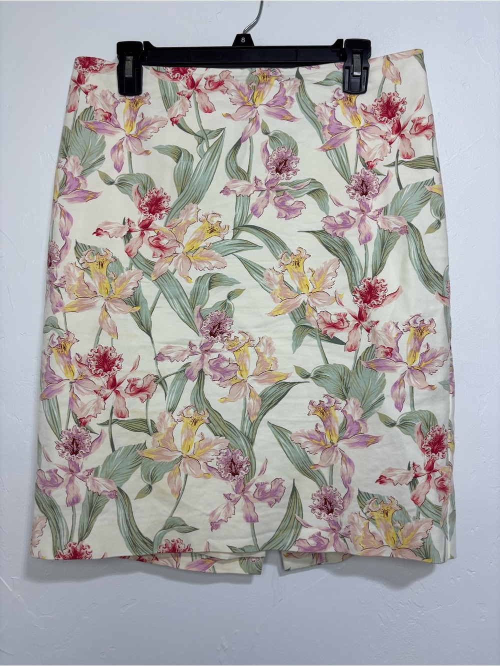 Ann Taylor Factory Women's Ivory Floral Pencil Skirt Lined Knee Size 10 Multicol